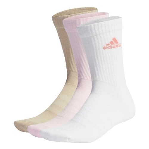 Image of adidas Unisex Cushioned Crew Socks 3 Pairs, Clear Pink / White / Wonder Beige, 10.5-12.5