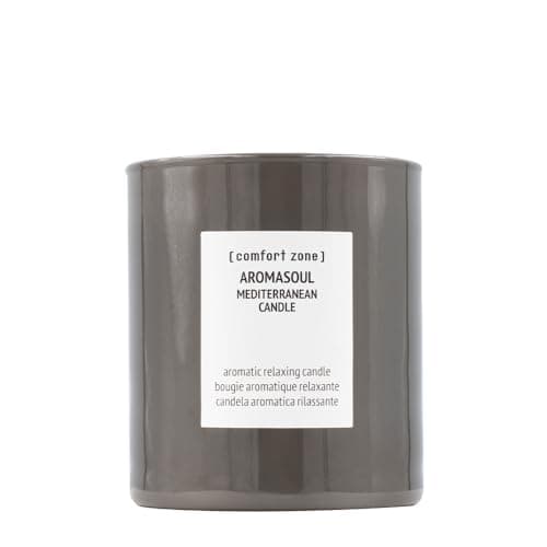 Image of Comfort Zone - Aromasoul Mediterranean Candle, 280g, Scented Candle with Fresh Lemon, Juniper & Sage, 50 Hour Burn Time, Grey (B3736)