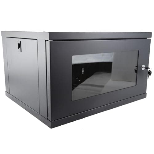 Image of kenable 6U Wall Mounted Data Cabinet 19 Inch Rack Flat Pack 450mm Depth Lockable Glass Door Black