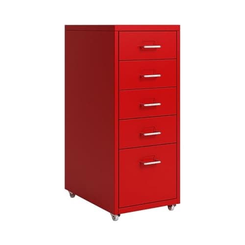 Image of Metal Mobile File Cabinet with Wheels for Home/Office Red 5 Drawer Filing Cabinet (11.02" L x 16.1" W x 27.2" H)