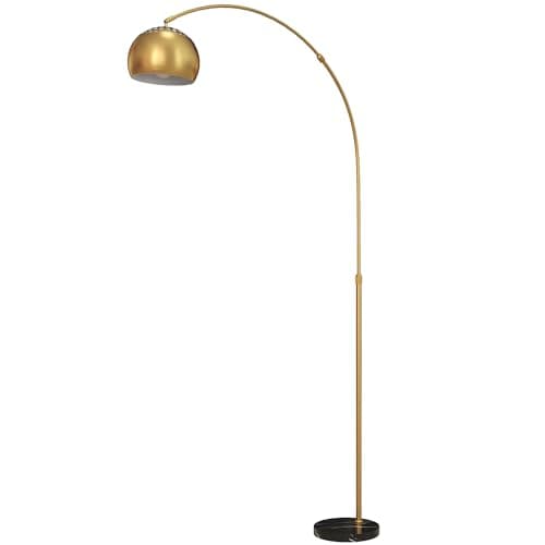 Image of HOMCOM 167cm Arc Floor Lamp for Living Room, Modern Adjustable Standing Lamp with Foot Switch, Faux Black Marble Base and Bell Shade for Home Offices, Bedrooms, Gold Tone