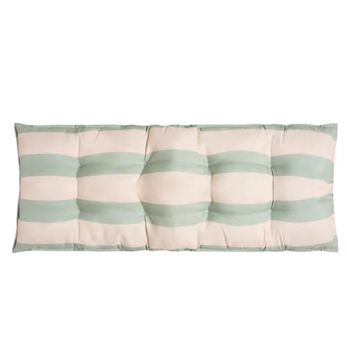 Image of OHS Bench Cushion Stripe, 2 Seater Garden Bench Cushion Seat Pad for Patio Kitchen Garden Furniture Cushions Soft Waterproof Comfy Dining Bench Indoor Outdoor Cushions, Sage/Cream