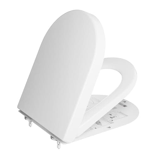 Image of DERW D Shaped Soft Close Toilet Seat, Heavy Duty Premium Thermoplastic, Quick Release, Easy Clean and Install with Alignment Guide, Durable White Toilet Seat