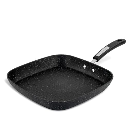 Image of Scoville NEVERSTICK 28cm Square Grill Pan, Non-Stick Griddle Pan for Grilling & Searing, Suitable for All Hobs Including Induction, Raised Ridges for Char-Grilling, PFOA Free, Dishwasher Safe, Black