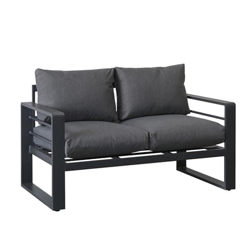 Image of GOODS EMPORIUM Aluminium Garden Furniture 2 Seater Sofa, Outdoor Furniture, Conservatory Furniture (Dark Grey, 2 Seater Sofa)
