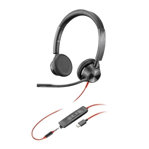 Image of Poly Blackwire 3325 Wired Headset – Flexible Microphone Boom – Hi-fi Stereo - Connect to PC/Mac/Mobile via USB-C, USB-A, or 3.5 mm - Works with Teams, Zoom