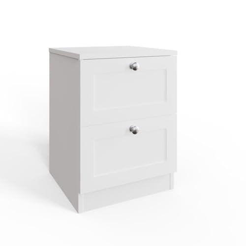 Image of FWStyle Matt White 2 Drawer Bedside Table - H55 X W40 X D40cm