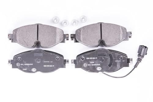 Image of HELLA 8DB 355 020-191 Brake pad set - incl. wear warning contact - T2239 - for e.g. AUDI / SEAT / SKODA / VOLKSWAGEN