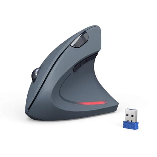 Image of TECKNET Ergonomic Mouse, 4800DPI Wireless Vertical Mouse 6-Button Silent Mouse with 5 Adjustable Levels DPI, 24 Months Battery Life Optical Wireless Mouse for Laptop, PC (Grey)