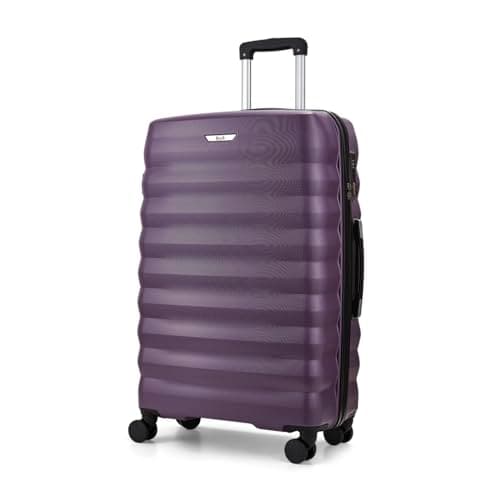 Image of Rock Berlin Large Hard Shell Hold Suitcase in Purple - 360 Swivel-Wheels, Hard-Wearing ABS, Telescopic Handle & Combination Lock - 77x50x28cm 87L