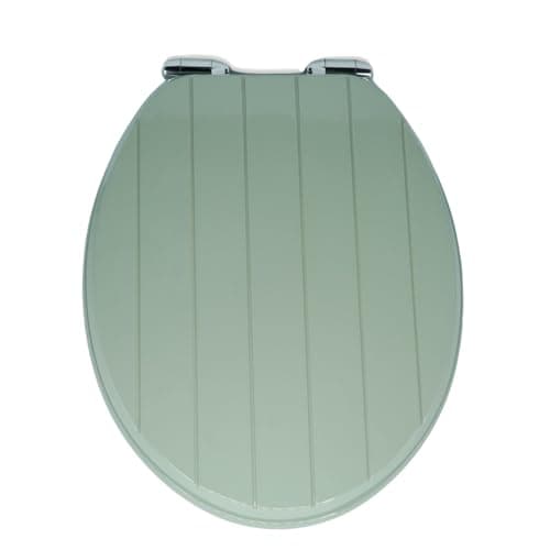 Image of AQUALONA® Premium Sage Tongue and Groove Toilet Seat - Soft Close - Moulded Wood - Stainless Steel Slow Close Hinges - Wipe Clean - Easy Installation