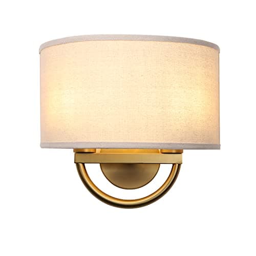 Image of JIMUBEAM Industrial 2-Lights Wall Light Lamps with Linen Fabric Shade, Double Wall Sconce Fixtures Decor for Hallway Bedroom Living Room Bathroom Stairway