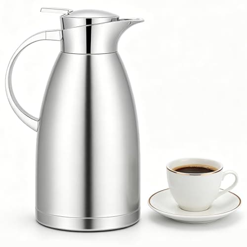 Image of Voency 2.3 Litre Stainless Steel Thermal Carafe Jugs, Thermal Carafe with Lid, Double Walled Vacuum Insulated Coffee Pot with Press Button Top, for Coffee/Juice/Milk/Tea etc (Silver)