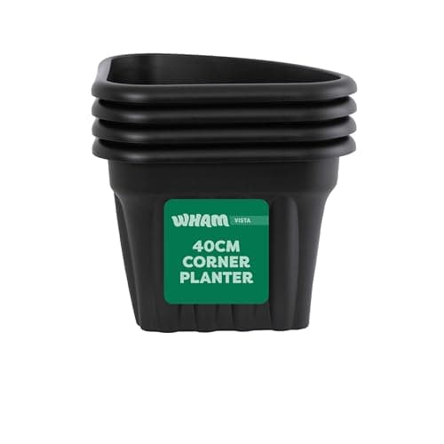 Image of Wham Vista 4 x 40cm Corner Plastic Garden Planters | 100% Recycled Plastic | Weather Resistant & Lightweight | Indoor & Outdoor Use | Drainage in UK - Slate/Black