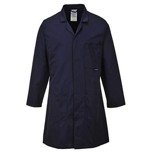 Image of Portwest C852 Mens Engineering Lab Coat Kingsmill Polycotton 245g Hardwearing Industrial Workwear Concealed Stud Food Hygiene Laboratory Warehouse Smock Chore Jacket, Navy, S
