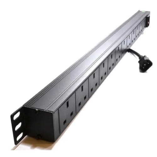 Image of Dynamode 12 Way Vertical Rack Mount PDU – UK 13A Power Distribution Unit with IEC C14 Input, Switched 1.8m Cable, 4000W – Space-Saving Server & Data Cabinet Power Strip