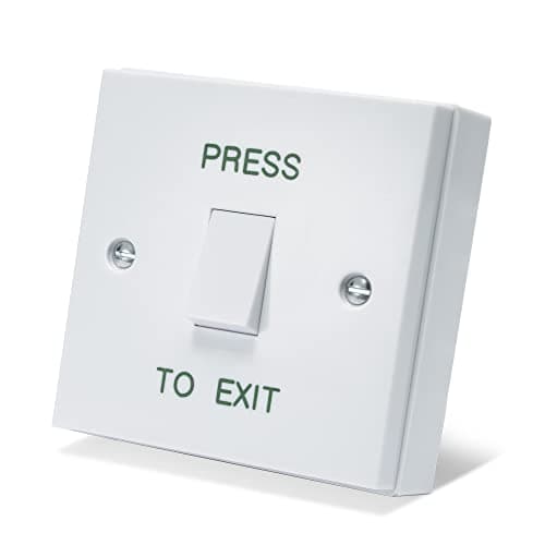 Image of SecureMyDoor PRESS TO EXIT Button - Gloss White Plastic Door Release Switch - Perfect for Access Control Systems in Commercial & Residential Settings - Easy Surface Mount Installation