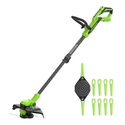 Image of Greenworks 24V Brushless Grass Trimmer Gen2 2-in-1 for Small to Medium Gardens, 30 cm Cutting Width, Includes 10 Plastic Blades without Battery and Charger, Green ST3002