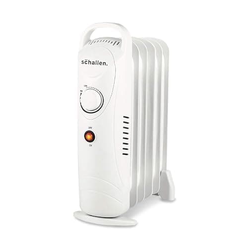 Image of Schallen 800W 6 Fins Portable Electric Slim Oil Filled Radiator Heater with Adjustable Temperature Thermostat, 3 Heat Settings, Modern Home Heating, Fast Heating (White, 800W)