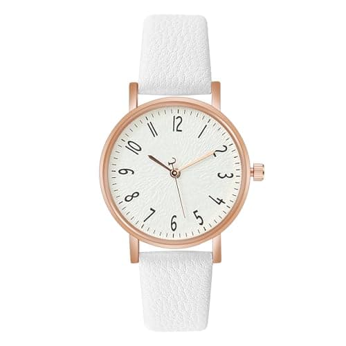 Image of OFFCUP Women's Leather Quartz Watch, Leather Strap Ladies Watches, Analog Quartz Watches with White Dial, 3 Hand Quartz Watch, Premium Fashion Wrist Watch for Women Ladies Girls