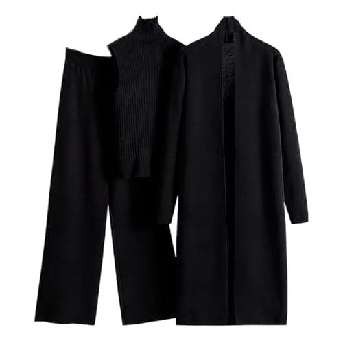 Image of Women's Loungewear Set - Black, One Size - Women's Tracksuit Casual, Preppy Adult Women Co-Ord Sets Knitted/Silk Blend Loose Fit Holiday Machine Washable
