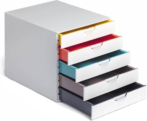 Image of Durable VARICOLOR MIX 5 Drawer Unit - Desktop Drawer Set with 5 Colour Coded Draws - Box Files for Paper Storage