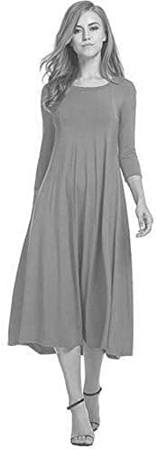 Image of Shop Nova® WOMENS LADIES PLAIN JERSEY SWING DRESS CASUAL LONG SLEEVE MIDI DRESSES SKATER (Dark Grey, 10)