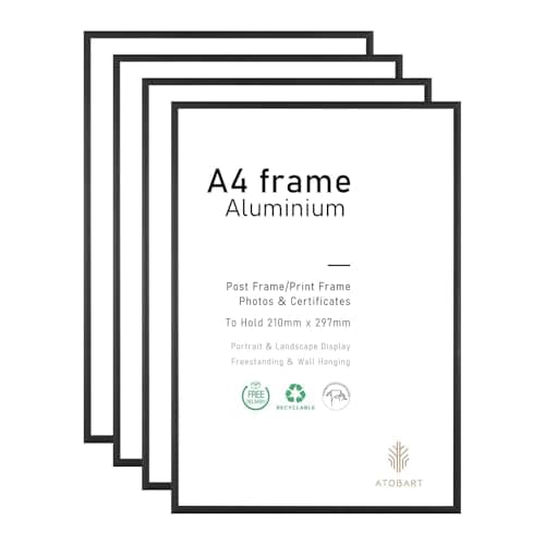 Image of A4 Photo Frame,4 Pack-21x30cm Black Aluminium Picture Frame,Certificate Frame for Wall Mount or Table Top Display,Set of 4