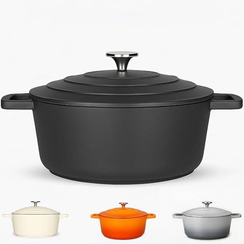 Image of Casserole Dish with Lid Medium 5L, 28cm – Lightweight Cast Aluminium Casserole Pan Deep Induction Hob & Oven Safe, Durable Non-Stick Cooking Pot Stew, Roast (Black, 28cm - Deep)
