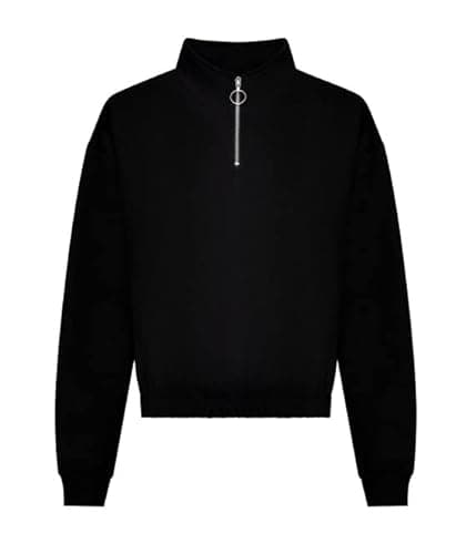 Image of AWDis Just Hoods JH037 Ladies Cropped 1/4 Zip Sweatshirt - Deep Black - M