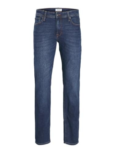 Image of JACK & JONES Men's Stretch Jeans, Comfortable Jeans, Men's Regular Fit Trousers Made of Elastic Stonewashed Denim with Zip, Mid Rise Waistband and 5-Pocket Design, Ideal for Everyday and Leisure, Blue