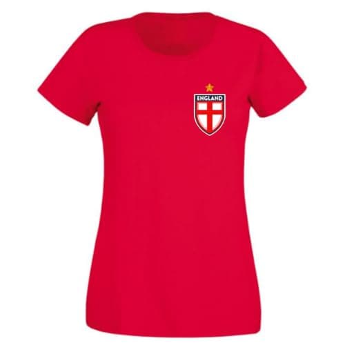 Image of Second Ave Women's Ladies England Flag Badge Euros World Cup Football Red T Shirt Top Kit