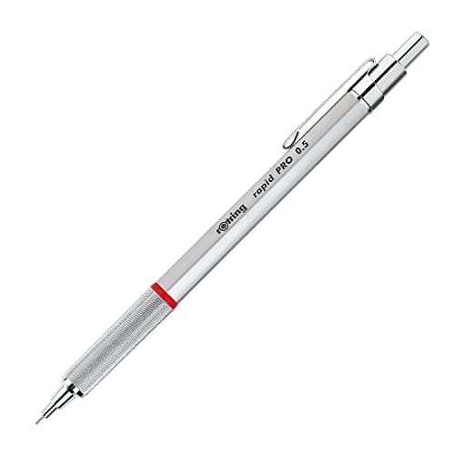 Image of rOtring Rapid Pro Mechanical Pencil | HB 0.5 mm Lead Propelling Pencil | Reduced Lead Breakage | Silver Chrome Full-Metal Barrel