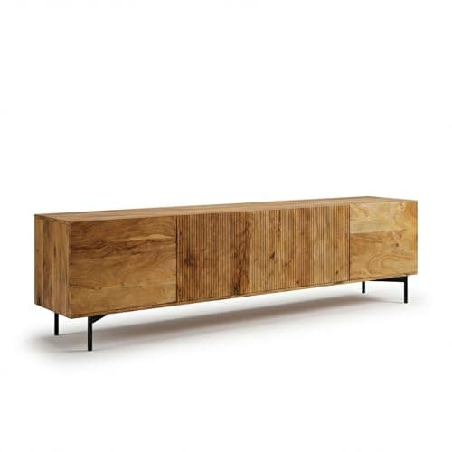Image of GOLDBEARUK TV Unit Accacia Wood Large 200cm TV Stand Cabinet - Living Room Furniture - TV Stand Cabinet For Living Room