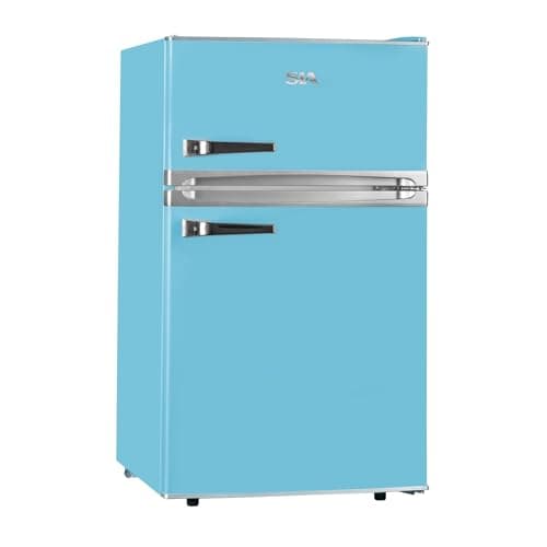 Image of SIA RFM88PB 88L Freestanding Under Counter Blue Retro Fridge Freezer, Adjustable Thermostat, Interior LED Light, 2 Years Parts and Labour Guarantee