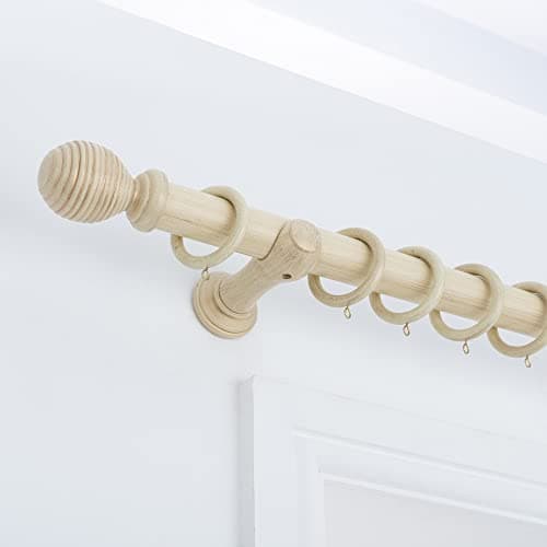 Image of A.Unique Home Ribbed Wooden Curtain Pole with Rings and Fittings, In a Variety of Colours and Sizes (35mm) (150cm, Antique Vanilla)