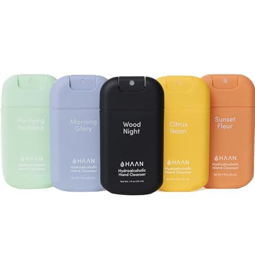 Image of HAAN Hydrating Hand Cleansing Spray with Aloe Vera (Pack of 5) – Clean Your Hands - 1 of Each Scent: Wood Night, Morning Glory, Sunset Fleur, Citrus Noon, Purifying Verbena, 30ml