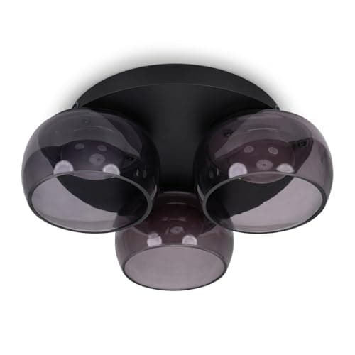 Image of ValueLights | Matt Black 3 Way Ceiling Light with Smoked Glass Shades | Close-to-Ceiling Lights, Home Décor & Improvement Essential | IP44 Bathroom | Mains Wired