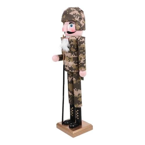 Image of CVUTOVO Traditional Wooden Nutcracker Christmas Soldier Decoration 38cm Wood and Fabric Simple Style Unique Nutcracker Decoration for Home Fireplace