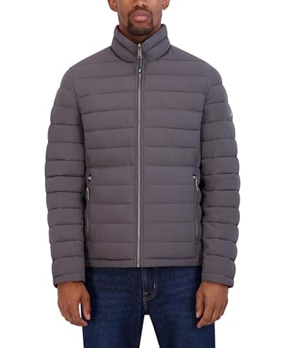 Image of Nautica Men's Reversible Quilted Puffer Jacket –Midweight Mechanical Stretch Winter Coat, Metal Grey, XXL