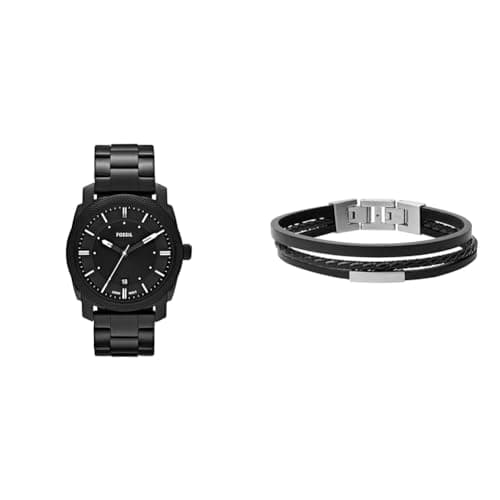 Image of FOSSIL Men's Machine Black Stainless Steel Watch and Townsman Leather Bracelet, Set