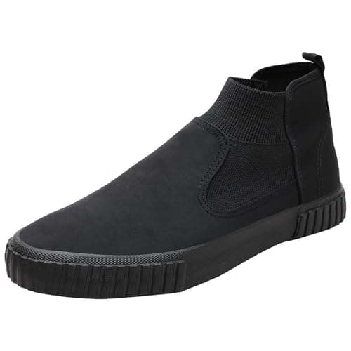 Image of Trainers Men's Autumn High Top Canvas Trainer Shoes Platform Patchwork Trainers Wide Feet Casual Shoes Comfortable Skateboard Shoes Thick Base Non-Slip Walking Shoes Fashionable Outdoor Shoes, black