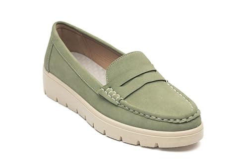 Image of Cushion Walk Women’s Faux Suede Leather Penny Loafer Comfortable Smart/Casual Flat Slip-on Boat Shoe in Sizes 3-8 (Khaki, UK Footwear Size System, Adult, Women, Numeric, Medium, 5)