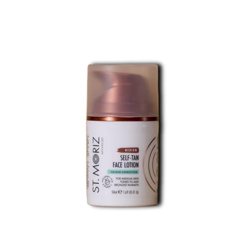Image of St Moriz Advanced Medium Colour Correcting Self Tan Face Lotion | With Hyaluronic Acid & Vitamin B5 | Olive Colour Correcting Undertones Neutralise Red Tones | Wear Alone & Under Makeup | Vegan | 50ml