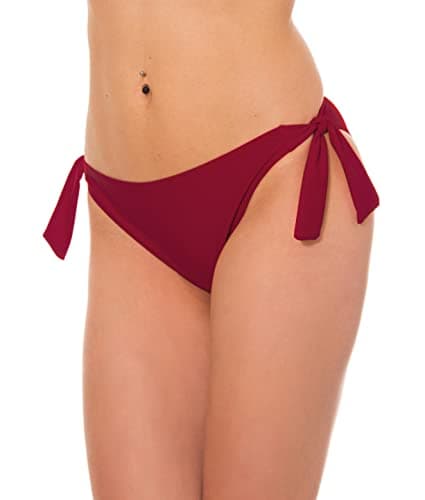 Image of Aquarti Womens' Bikini Bottoms with Side Ties, Dark Red, 10