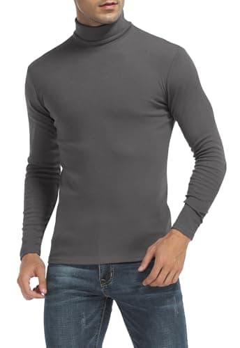 Image of MLANM Men's Turtleneck Jumper Slim Fit Tops Turtleneck Long Sleeve Shirts Pullover High Roll Neck Tops Sweater, Dark Grey M