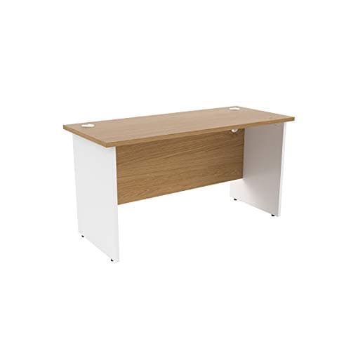 Image of Office Hippo Heavy Duty Rectangular Office Desk with Panel Ends, 160 x 60 x 73 cm, White Legs, Oak Top