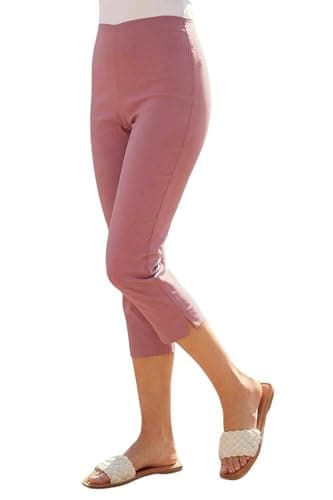 Image of Roman Cropped Trousers for Women UK Ladies Capri Leggings Summer Pants Short Crop Stretch 3/4 Length Three Quarter Pedal Pusher Clothes Elasticated Bengaline Cut Off - Dusky Pink - Size 12