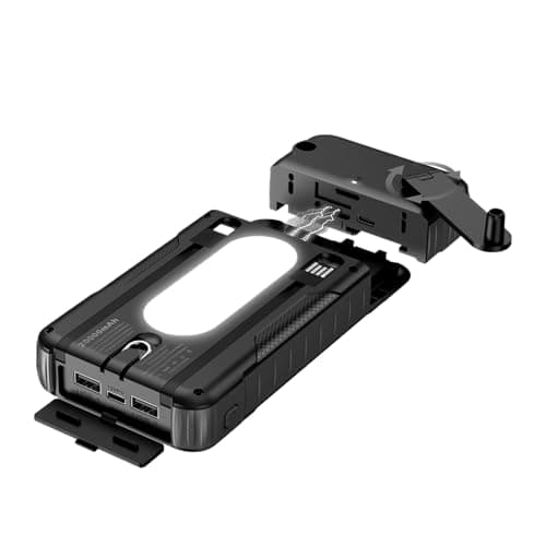 Image of Opdestn Solar Charger Power Bank - 20000mAh Survival Battery Pack | Hand Crank Solar Power Bank Phone Charger | for Camera Tablet Hiking Travel Roadtrip Fishing Backpacking Music Festival