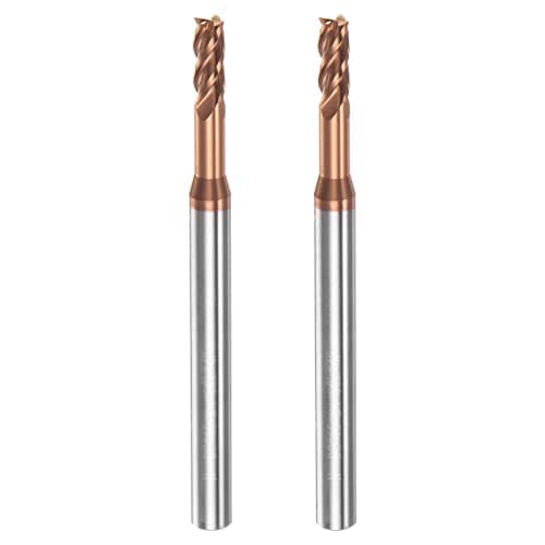 Image of sourcing map 2pcs Square Nose End Mill 4mm Shank 3mm x 15mm AlTiSin Coated Solid Carbide Long Reach Extended Neck 4 Flutes CNC Router Bit Milling Cutter for Stainless Steel Hardened Steel